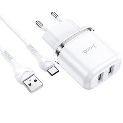 Hoco Wall - N4 Aspiring Dual USB - Type-C hálózati töltő szett - 2,4A - fehér   