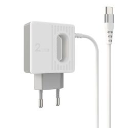 Borofone BA34 Hálózati Type-C Töltő + 2xUSB 2,4A  - fehér