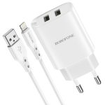   Borofone Wall - BN2 Super - Dual USB Lightning hálózati töltő szett - 2,1A - fehér