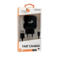 TEL1 QUICK - QC 3.0 - MicroUSB USB hálózati töltő szett - 5V / 3A - fekete