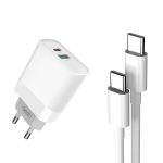   XO L64 PD QC 3.0 hálózati gyors töltő + Type-C - Type-C adatkábel 18W - 1x USB + 1x Type-c - fehér