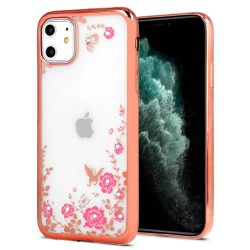 Diamonds TPU hátlap - iPhone X / Xs (5.8") - rose gold - virágos