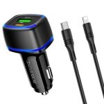   Borofone szivargyújtós töltő adapter Mercury BZ14A PD QC 3.0 Type-c + USB - 20W 3A - type-c / Lightning kábelel - fekete