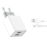   XO L65 hálózati gyors töltő ( 2.4A) 2x USB + Lightning USB kábel  - fehér