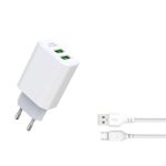   XO L85C hálózati gyors töltő ( 2.4A) 2x USB + Micro USB kábel  - fehér