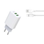   XO L85C hálózati gyors töltő ( 2.4A) 2x USB + Type-C kábel  - fehér