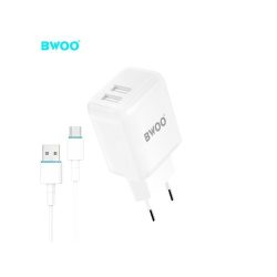 BWOO - CDA60C Dual USB - Type-C hálózati töltő szett - 2,4A - fehér   