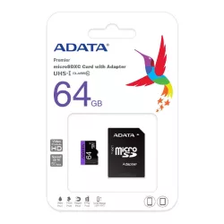 Adata Premier Memóriakártya - Micro SDXC UHS-I Elite - 64GB (80MB/s olvasási sebesség)- Class 10 - adapteres