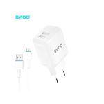   BWOO - CDA60V Dual USB - Micro hálózati töltő szett - 2,4A - fehér   