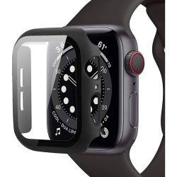 Apple Watch 4/5/6/SE (44 mm) Védőtok beépített edzett üveggel - Defense 360 - FEKETE (eco csomagolás)