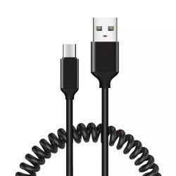 Spirál USB - Type-C kábel -  66W - 5A 1m - fekete