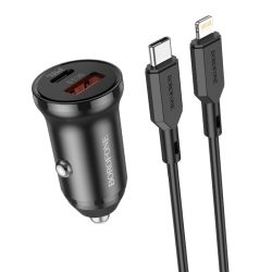 Borofone szivargyújtós töltő adapter BZ18A PD 20W QC 3.0 18W Type-c / ligthning kábellel - fekete