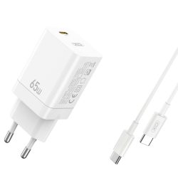 XO CE10 PD 65W hálózati gyors töltő1x Type - C +Type - C - Type-C adatkábel 65W - fehér