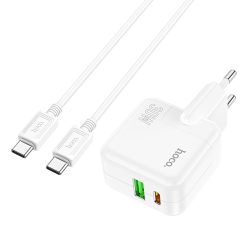 Hoco Wall - C111A  - 1x USB + 1x USB Type-C 30W hálózati töltő fej Type-c - Type-C kábellel - fehér 