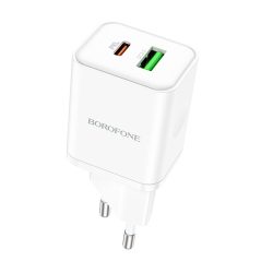 Borofone hálózati töltő BN7 - USB+Type-C - QC3.0 20W - fehér