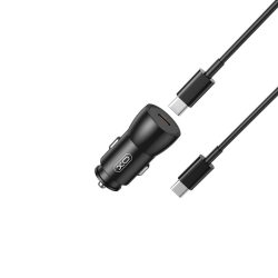 XO szivargyújtós töltő adapter CC57 PD 25W 1xType-C + Type-C / Type-C kábellel - fekete