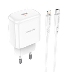 Borofone Wall BN3 Premium Type-C - QC 3.0 PD 20W hálózati töltő szett Type-C - Lightning kábellel - fehér