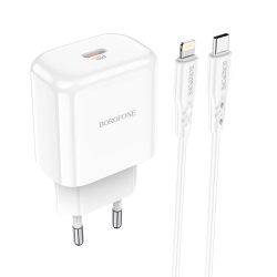 Borofone Wall BN3 Premium Type-C - QC 3.0 PD 20W hálózati töltő szett Type-C - Lightning kábellel - fehér