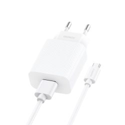 Foneng EU28 hálózati USB Töltő + USB - MicroUSB Kábellel -  2,4A  - fehér