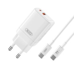 XO CE16 PD 45W hálózati gyors töltő 1xUSB 1x Type - C +Type - C - Type-C adatkábel - fehér