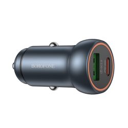 Borofone szivargyújtós töltő adapter (BZ32A) USB + Type-C PD30W - szürke