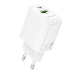 Borofone hálózati töltő BN27 - USB+Type-C - QC3.0 20W - fehér
