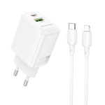   Borofone Wall BN27 USB + Type-C - PD 20W hálózati töltő szett Type-C - Lightning kábellel - fehér