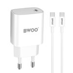   Bwoo CDA159 20W hálózati gyors töltő1x Type - C +Type - C - Type-C adatkábel 20W - fehér