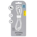   Blavec Candy braided Type-C / Lightning Adat és Töltőkábel (CCA-CL24W20) - 2,4A / 2 méter Apple Carplay- Fehér