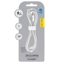 Blavec Candy braided Type-C / Lightning Adat és Töltőkábel (CCA-CL24W20) - 2,4A / 2 méter Apple Carplay- Fehér