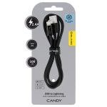   Blavec Candy braided USB / Lightning Adat és Töltőkábel (CCA-UL24B10) - 2.4A / 1 méter Apple Carplay - Fekete