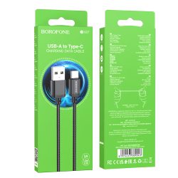 Borofone BX87 Sharp USB / Type-C Adat és Töltőkábel - 3A / 2 méter - Fekete