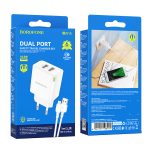   Borofone BN15 hálózati gyors töltő ( 2.1A) 2x USB + Micro USB kábel  - fehér
