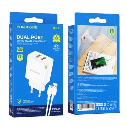 Borofone BN15 hálózati gyors töltő ( 2.1A) 2x USB + Micro USB kábel  - fehér