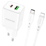   Borofone hálózati töltő BN7 - USB+Type-C - QC3.0 20W - Type-c - Lightning kábellel - fehér