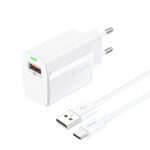   Foneng hálózati töltő szett EU64 18W , 1x USB + USB - Type-C kábellel - fehér