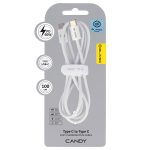   Blavec Candy braided Type-C / Type-C Adat és Töltőkábel (CCA-CC3W10) - PD 60W  3A / 1 méter Apple Carplay- Fehér