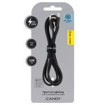   Blavec Candy braided Type-C / Lightning Adat és Töltőkábel (CCA-CL24B10) -PD 20W 2.4A / 1 méter Apple Carplay - Fekete