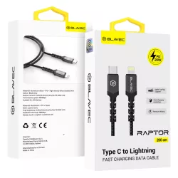 Blavec Cable Raptor Type-C / Lightning Adat és Töltőkábel (CRA-CL24BG10) - PD 20W 2,4A / 1 méter - Fekete - szürke