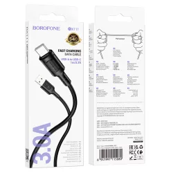 Borofone BX111 Feliz USB / Type-c Adat és Töltőkábel - 3A / 1 méter - Fekete