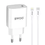   Bwoo CDA159 20W hálózati gyors töltő1x Type - C + Type - C - Lightning adatkábel 20W - fehér