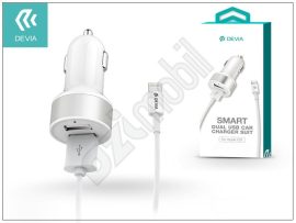 Apple iPhone 5 / 5S / 5C / SE / 6 / 7 / 8 / X / Xr / Xs Max / 11/ 11 Pro / 11 Pro Max / Se 2020 / iPad  szivargyújtós töltő adapter + lightning adatkábel - 5V/2,4A - Devia Smart Dual Car - fehér