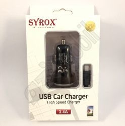 SYROX autós töltő szett SYX-C26 (3,4A) - Fekete - MicroUSB