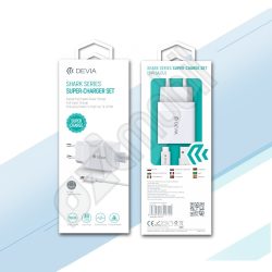 USB hálózati gyors töltő adapter + Type-C adatkábel 1 m-es vezetékkel - 5V4,5A - Devia Shark - fehér