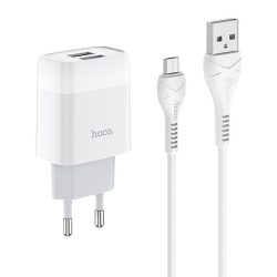 Hoco Wall - Glorious C73A - MicroUSB Dual USB hálózati töltő szett - 2,4A - fehér   