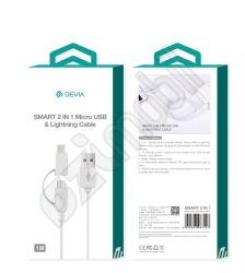 Devia smart 2in1 adatkábel - lightning / microUSB - fehér 1m