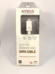 SYROX adatkábel - Micro USB 2A/25cm - fehér függesztős SYX-C19