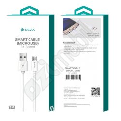 USB - MicroUSB adat- és töltőkábel 2 m-es vezetékkel - Devia Smart USB Micro 2.0 Cable - white