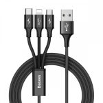   Baseus Szövött Rapid 3in1 MicroUSB/Type-C/Lightning Adat és Töltőkábel - 1,2m/3A - Fekete