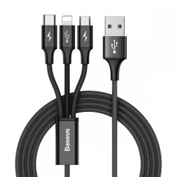 Baseus Szövött Rapid 3in1 MicroUSB/Type-C/Lightning Adat és Töltőkábel - 1,2m/3A - Fekete